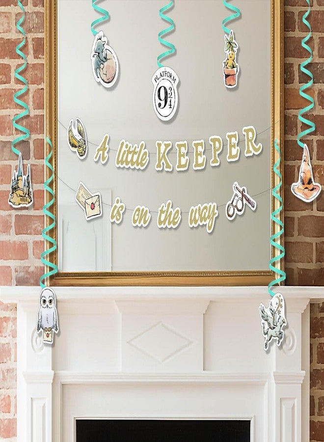 كونكويست مجموعة زينة معلقة لحفل استقبال مولود جديد من سلسلة هاري بوتر من كونكويست جورنالز، لافتة "حارس صغير في الطريق" من عالم السحرة (72 بوصة)، 14 قطعة زينة معلقة، لوازم حفلات، مرخصة رسميًا - Image 3